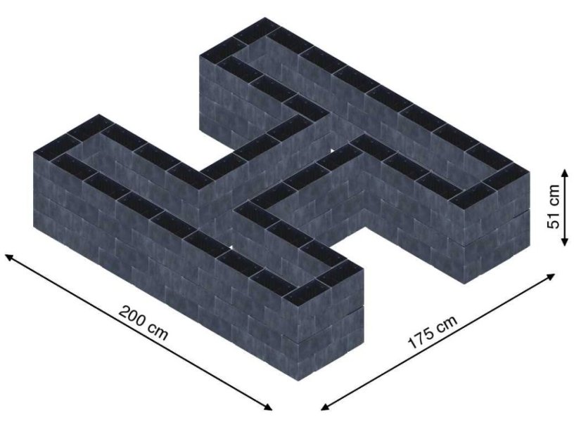 Hochbeet in Form eines H - Breite: 200 cm, Länge: 175 cm, Höhe: 51 cm