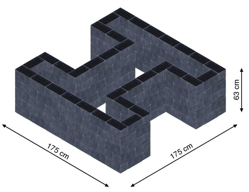 Hochbeet in Form eines H - Breite: 175 cm, Länge: 175 cm, Höhe: 63 cm