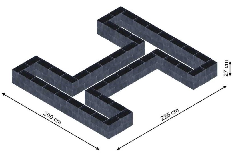Hochbeet in Form eines H - Breite: 200 cm, Länge: 225 cm, Höhe: 27 cm