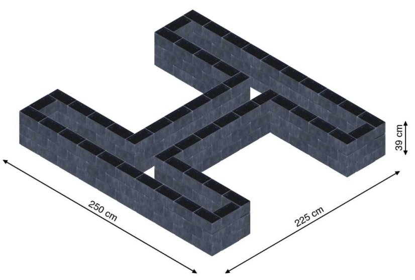 Hochbeet in Form eines H - Breite: 250 cm, Länge: 225 cm, Höhe: 39 cm