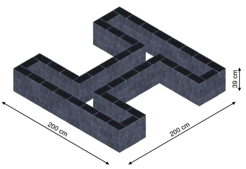 Hochbeet in Form eines H - Breite: 200 cm, Länge: 200 cm, Höhe: 39 cm