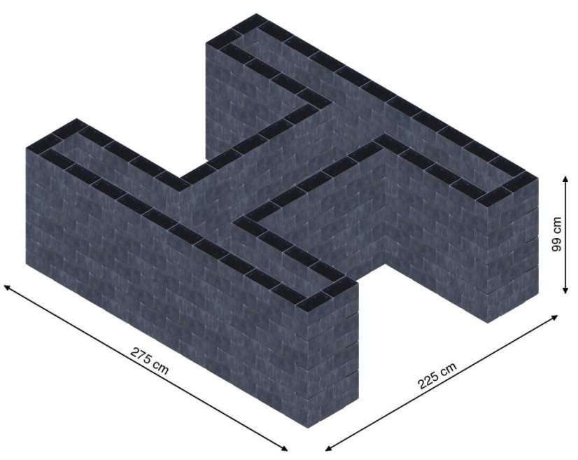 Hochbeet in Form eines H - Breite: 275 cm, Länge: 225 cm, Höhe: 99 cm