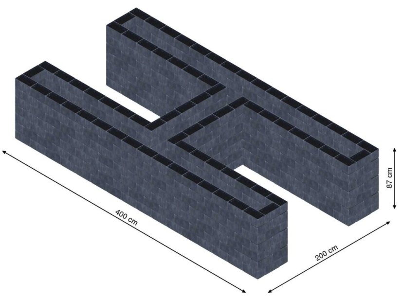 Hochbeet in Form eines H - Breite: 400 cm, Länge: 200 cm, Höhe: 87 cm