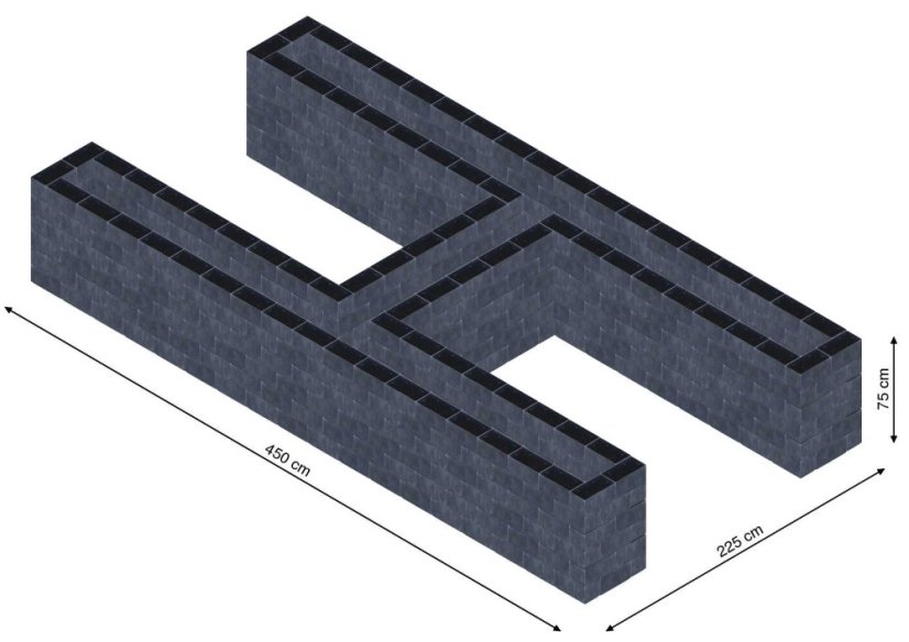 Hochbeet in Form eines H - Breite: 450 cm, Länge: 225 cm, Höhe: 75 cm