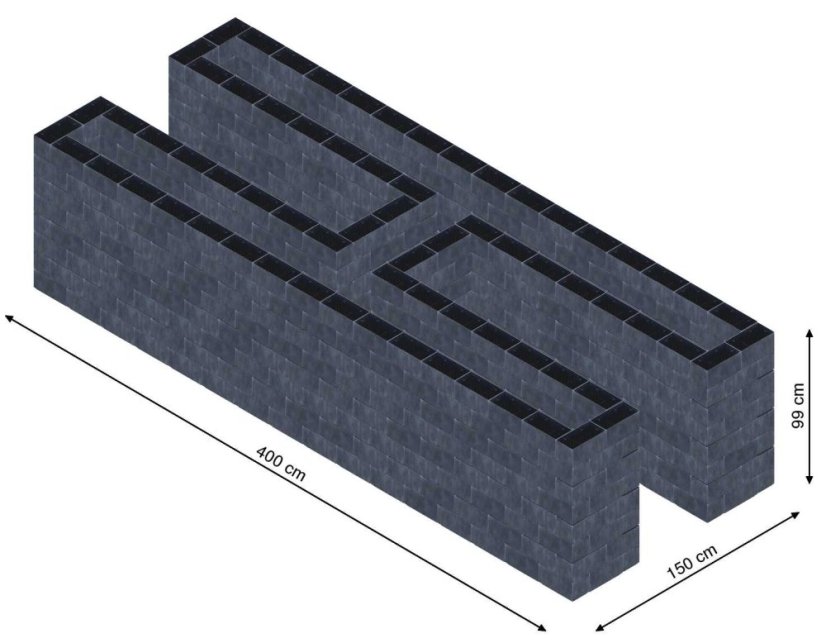 Hochbeet in Form eines H - Breite: 400 cm, Länge: 150 cm, Höhe: 99 cm