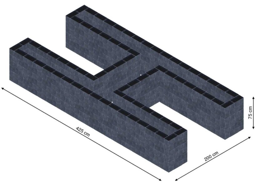 Hochbeet in Form eines H - Breite: 425 cm, Länge: 200 cm, Höhe: 75 cm