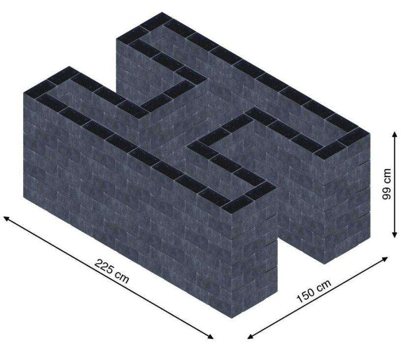 Hochbeet in Form eines H - Breite: 225 cm, Länge: 150 cm, Höhe: 99 cm
