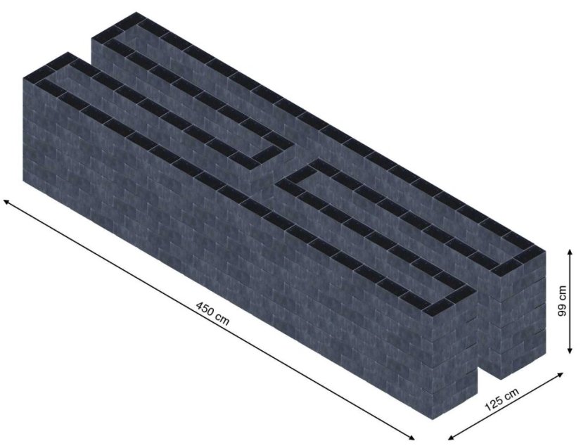 Hochbeet in Form eines H - Breite: 450 cm, Länge: 125 cm, Höhe: 99 cm