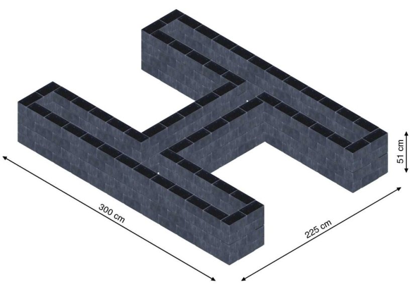 Hochbeet in Form eines H - Breite: 300 cm, Länge: 225 cm, Höhe: 51 cm
