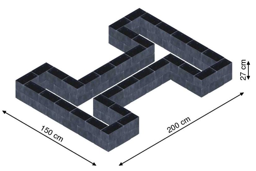 Hochbeet in Form eines H - Breite: 150 cm, Länge: 200 cm, Höhe: 27 cm