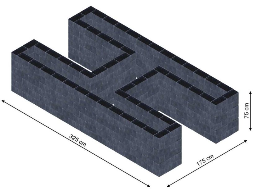 Hochbeet in Form eines H - Breite: 325 cm, Länge: 175 cm, Höhe: 75 cm