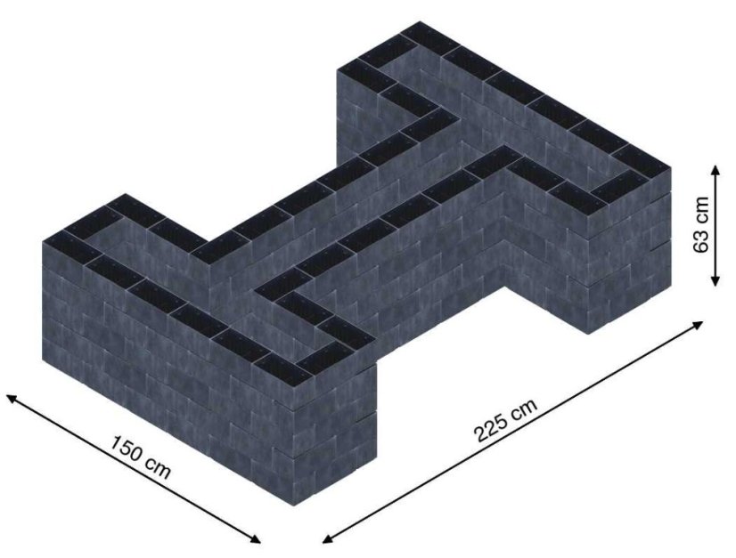 Hochbeet in Form eines H - Breite: 150 cm, Länge: 225 cm, Höhe: 63 cm