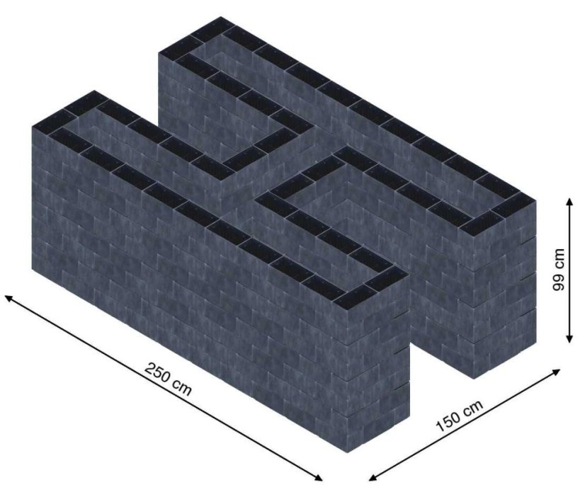 Hochbeet in Form eines H - Breite: 250 cm, Länge: 150 cm, Höhe: 99 cm