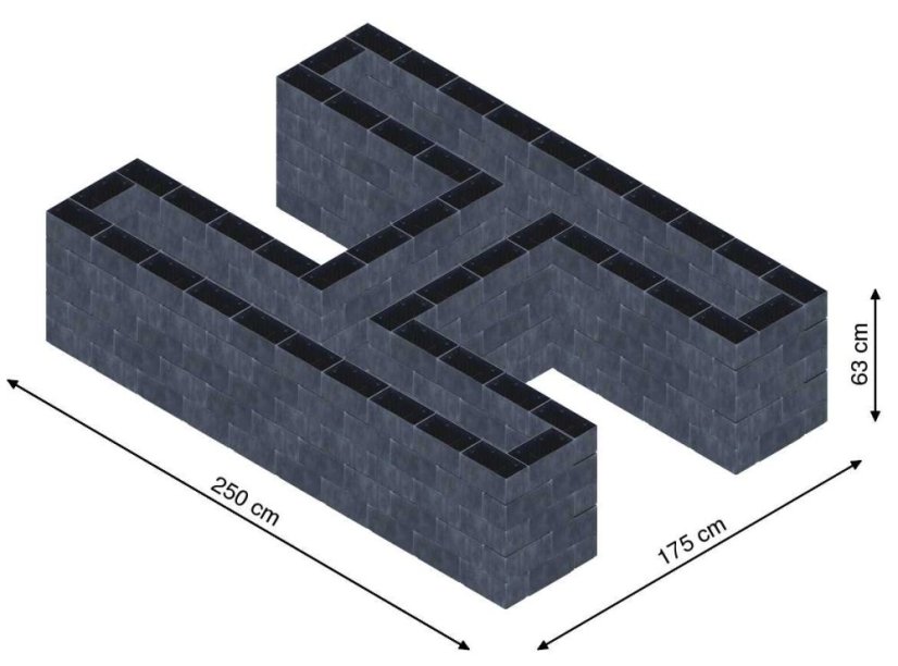 Hochbeet in Form eines H - Breite: 250 cm, Länge: 175 cm, Höhe: 63 cm