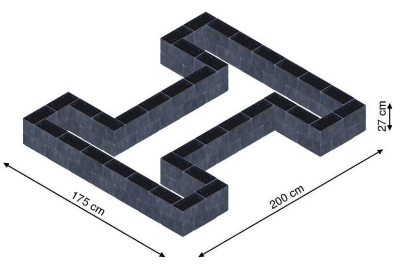 Hochbeet in Form eines H - Breite: 175 cm, Länge: 200 cm, Höhe: 27 cm