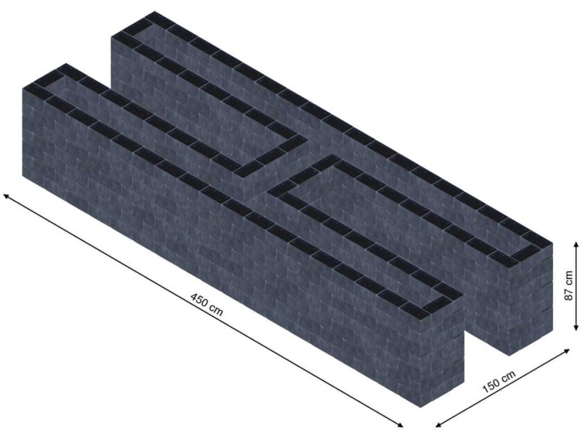 Hochbeet in Form eines H - Breite: 450 cm, Länge: 150 cm, Höhe: 87 cm