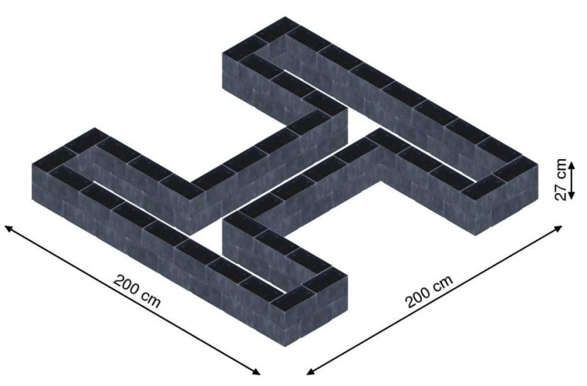 Hochbeet in Form eines H - Breite: 200 cm, Länge: 200 cm, Höhe: 27 cm