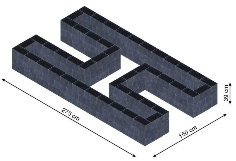 Hochbeet in Form eines H - Breite: 275 cm, Länge: 150 cm, Höhe: 39 cm