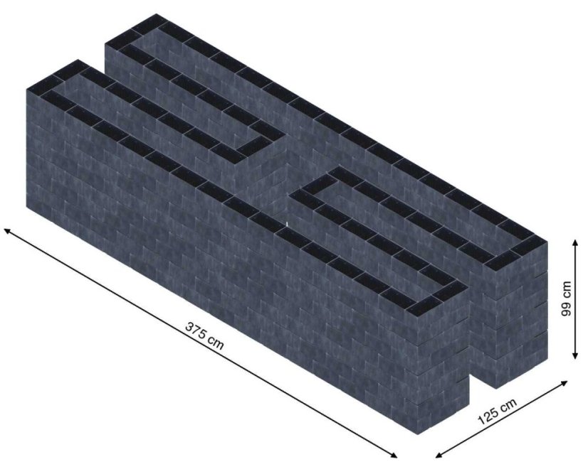 Hochbeet in Form eines H - Breite: 375 cm, Länge: 125 cm, Höhe: 99 cm