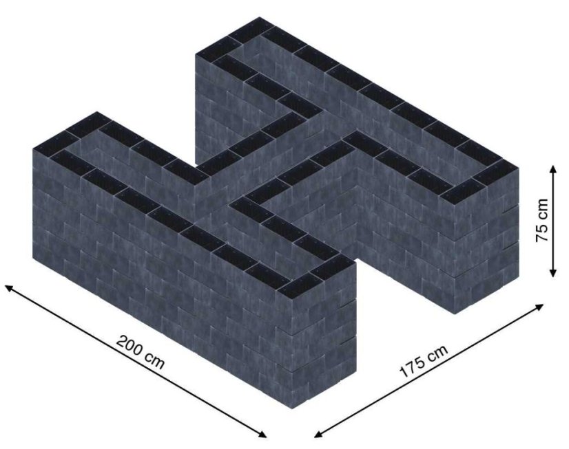 Hochbeet in Form eines H - Breite: 200 cm, Länge: 175 cm, Höhe: 75 cm