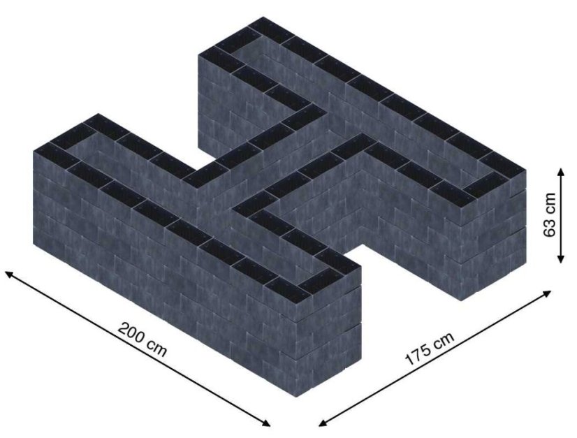 Hochbeet in Form eines H - Breite: 200 cm, Länge: 175 cm, Höhe: 63 cm
