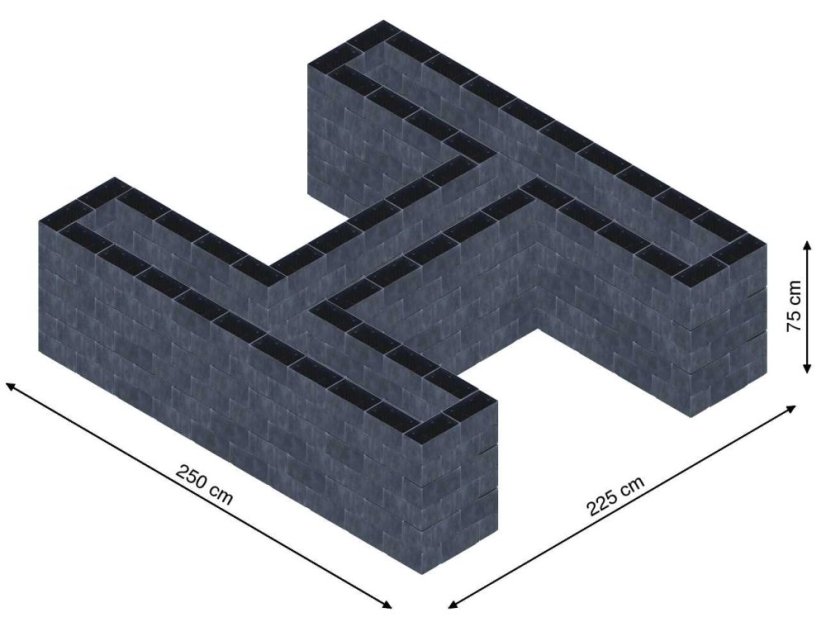 Hochbeet in Form eines H - Breite: 250 cm, Länge: 225 cm, Höhe: 75 cm