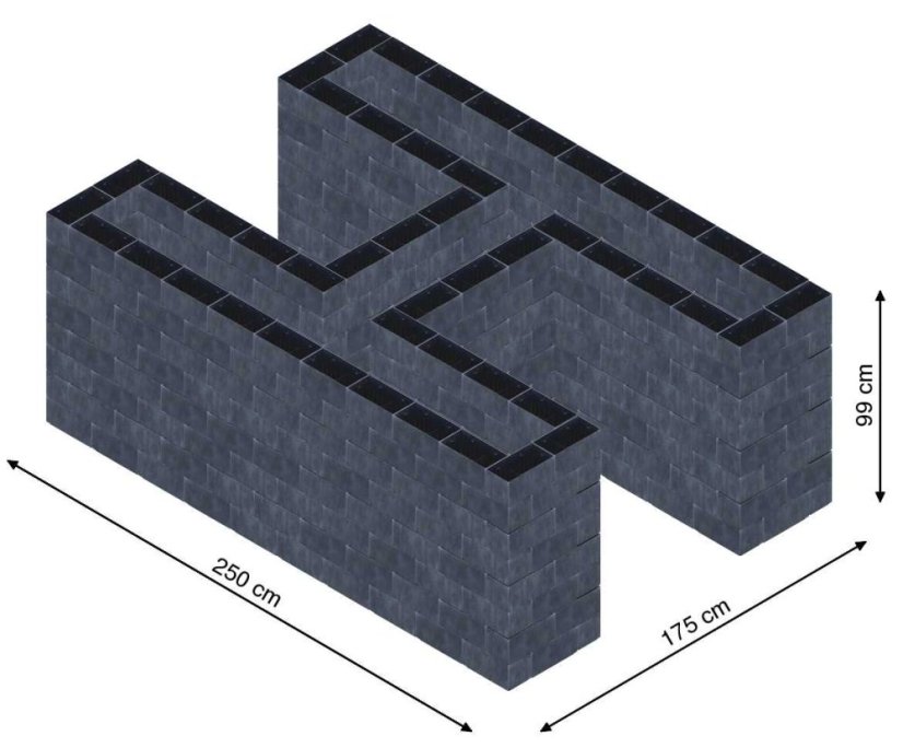 Hochbeet in Form eines H - Breite: 250 cm, Länge: 175 cm, Höhe: 99 cm
