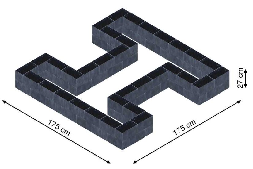 Hochbeet in Form eines H - Breite: 175 cm, Länge: 175 cm, Höhe: 27 cm