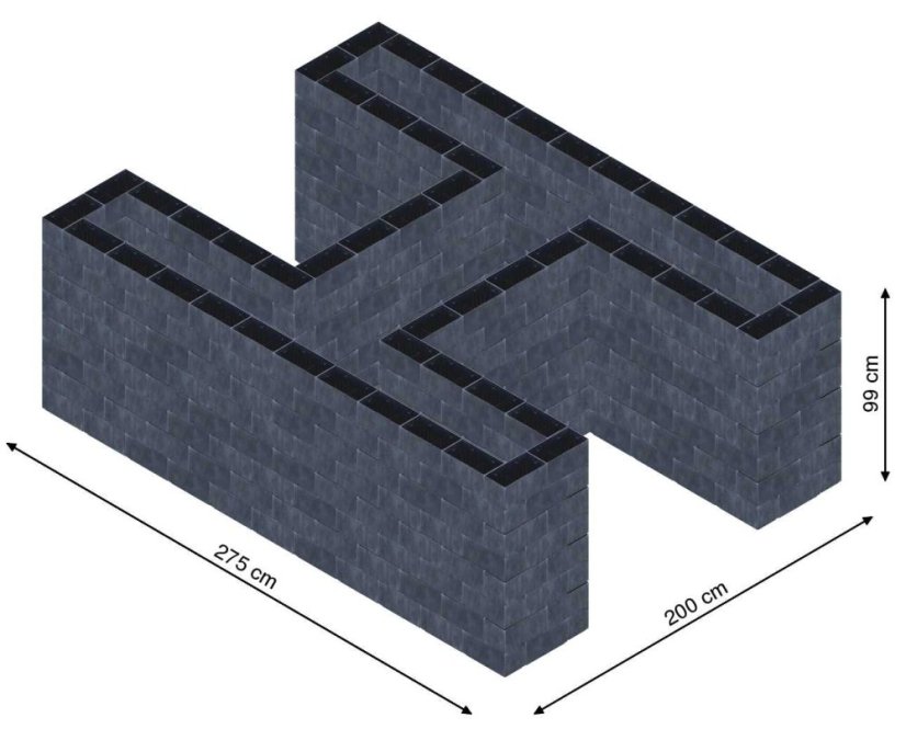 Hochbeet in Form eines H - Breite: 275 cm, Länge: 200 cm, Höhe: 99 cm