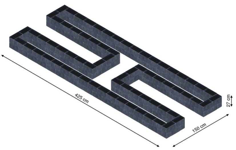Hochbeet in Form eines H - Breite: 425 cm, Länge: 150 cm, Höhe: 27 cm