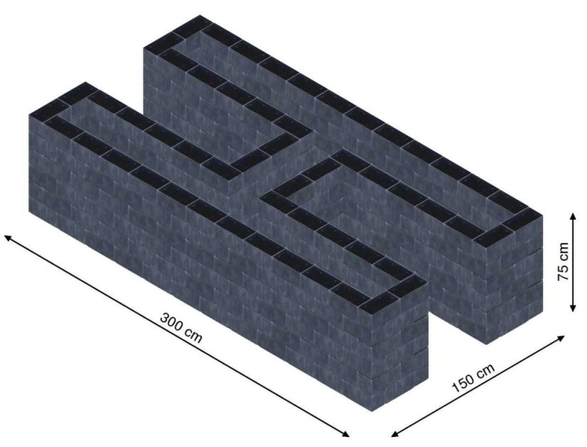 Hochbeet in Form eines H - Breite: 300 cm, Länge: 150 cm, Höhe: 75 cm