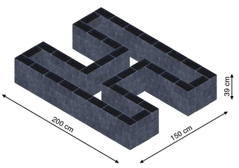 Hochbeet in Form eines H - Breite: 200 cm, Länge: 150 cm, Höhe: 39 cm