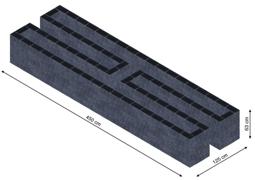 Hochbeet in Form eines H - Breite: 450 cm, Länge: 125 cm, Höhe: 63 cm