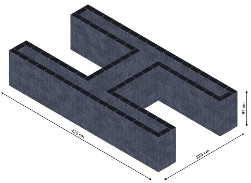 Hochbeet in Form eines H - Breite: 425 cm, Länge: 225 cm, Höhe: 87 cm