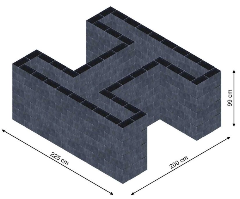 Hochbeet in Form eines H - Breite: 225 cm, Länge: 200 cm, Höhe: 99 cm