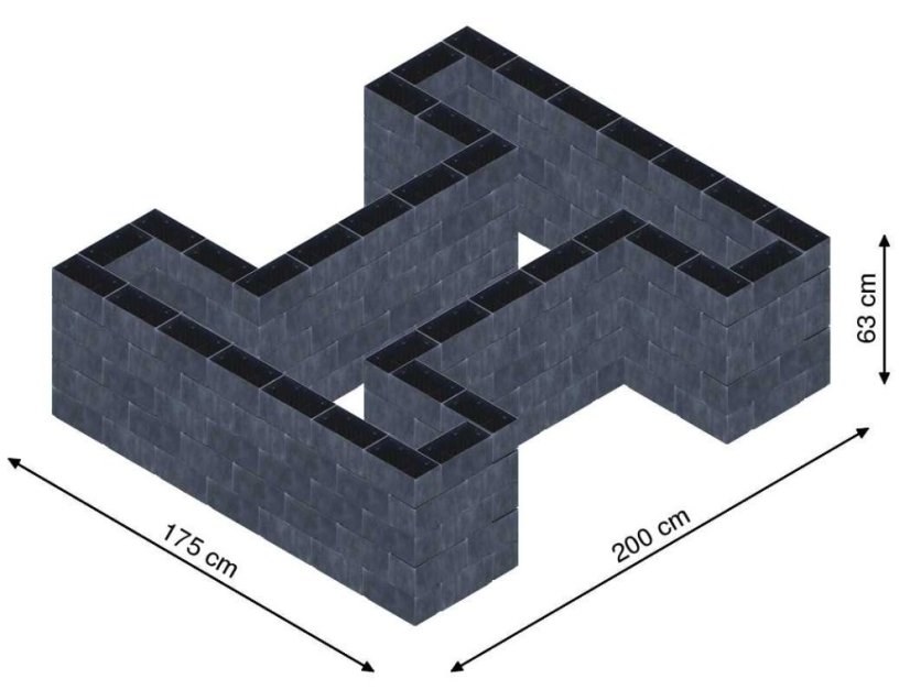 Hochbeet in Form eines H - Breite: 175 cm, Länge: 200 cm, Höhe: 63 cm