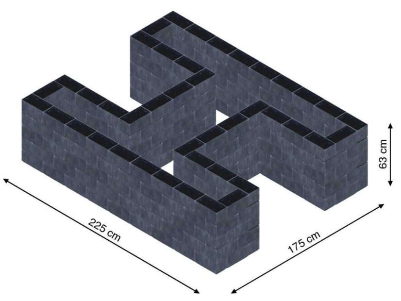 Hochbeet in Form eines H - Breite: 225 cm, Länge: 175 cm, Höhe: 63 cm
