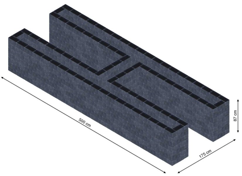 Hochbeet in Form eines H - Breite: 500 cm, Länge: 175 cm, Höhe: 87 cm