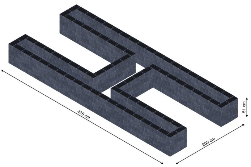 Hochbeet in Form eines H - Breite: 475 cm, Länge: 200 cm, Höhe: 51 cm