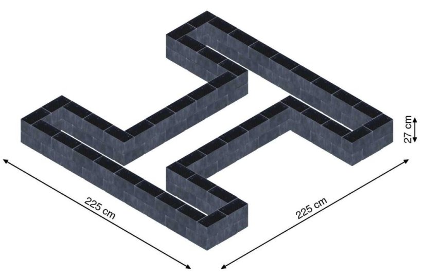 Hochbeet in Form eines H - Breite: 225 cm, Länge: 225 cm, Höhe: 27 cm