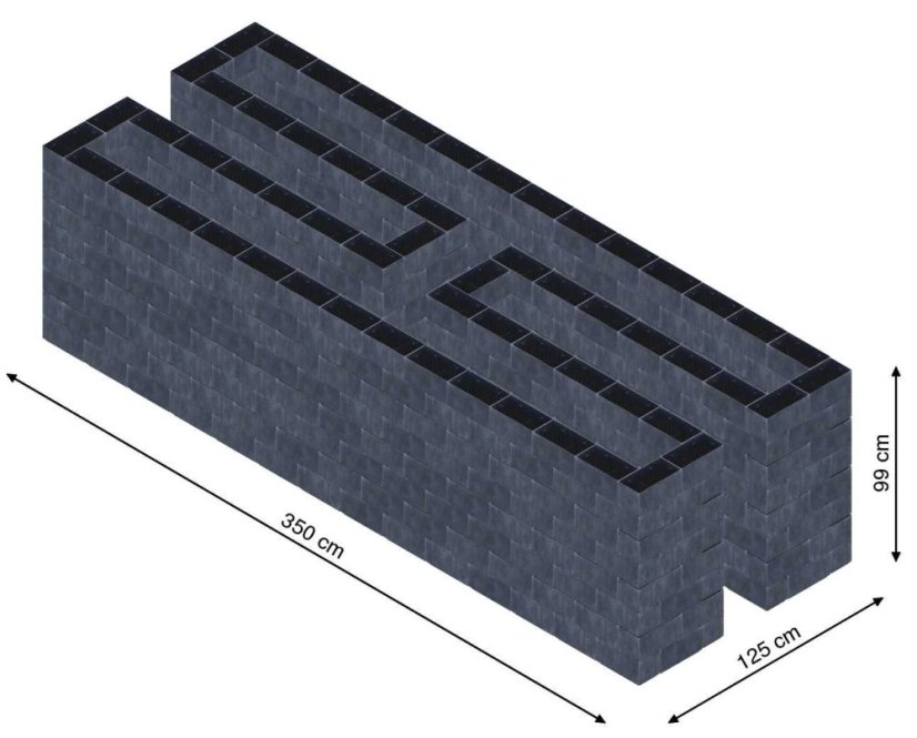 Hochbeet in Form eines H - Breite: 350 cm, Länge: 125 cm, Höhe: 99 cm