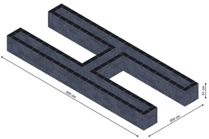 Hochbeet in Form eines H - Breite: 500 cm, Länge: 200 cm, Höhe: 51 cm