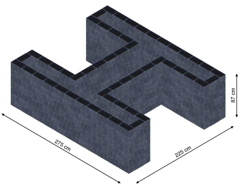 Hochbeet in Form eines H - Breite: 275 cm, Länge: 225 cm, Höhe: 87 cm