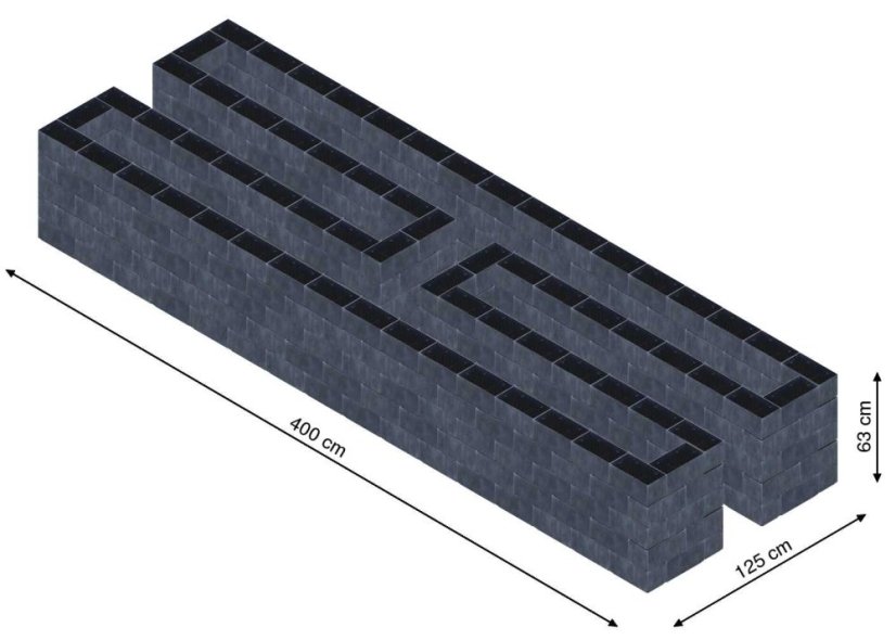 Hochbeet in Form eines H - Breite: 400 cm, Länge: 125 cm, Höhe: 63 cm