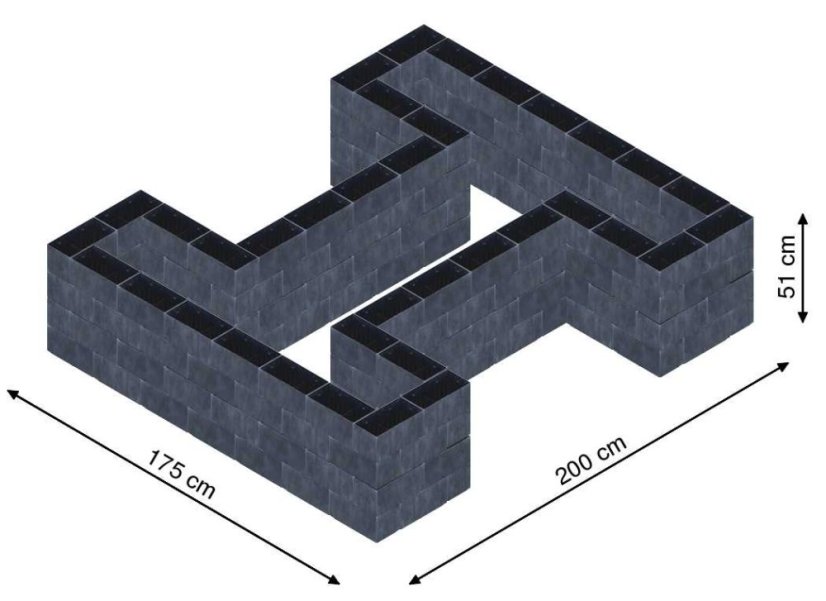 Hochbeet in Form eines H - Breite: 175 cm, Länge: 200 cm, Höhe: 51 cm