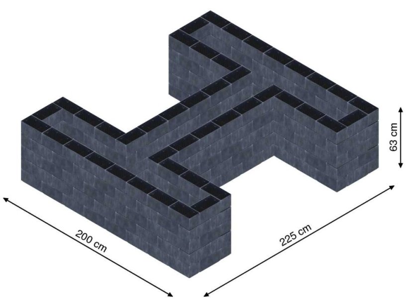 Hochbeet in Form eines H - Breite: 200 cm, Länge: 225 cm, Höhe: 63 cm
