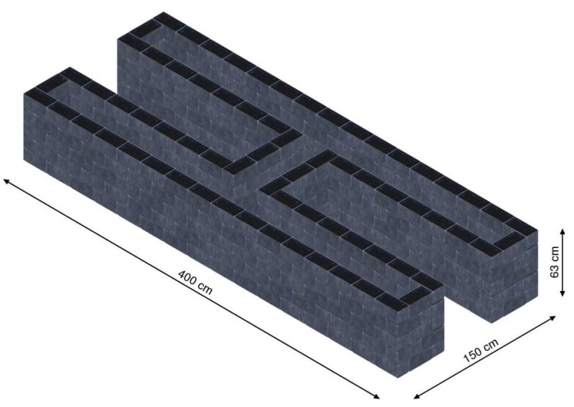 Hochbeet in Form eines H - Breite: 400 cm, Länge: 150 cm, Höhe: 63 cm