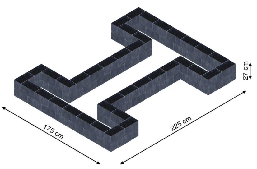 Hochbeet in Form eines H - Breite: 175 cm, Länge: 225 cm, Höhe: 27 cm