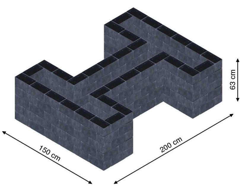 Hochbeet in Form eines H - Breite: 150 cm, Länge: 200 cm, Höhe: 63 cm
