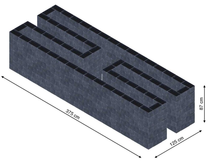 Hochbeet in Form eines H - Breite: 375 cm, Länge: 125 cm, Höhe: 87 cm